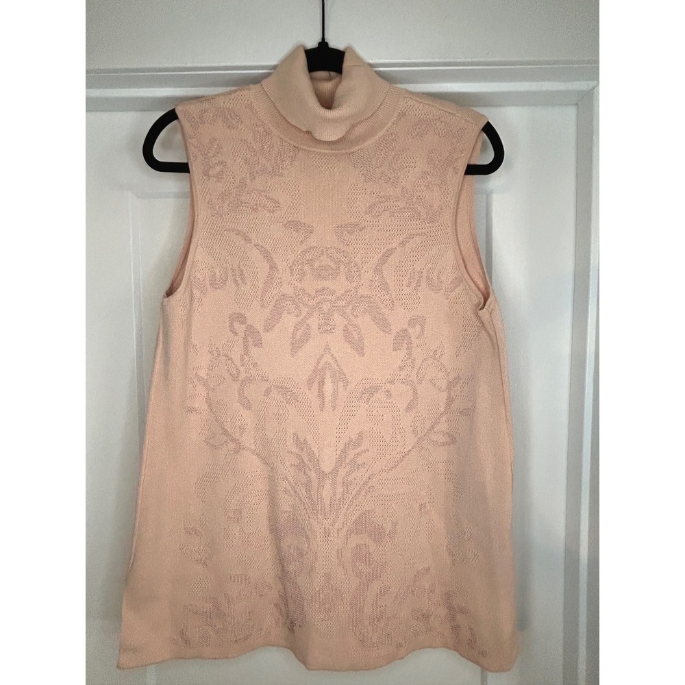 Chico's‎ Peach Damask Jacquard Sleeveless Turtleneck Sweater Shell Size 2 Large